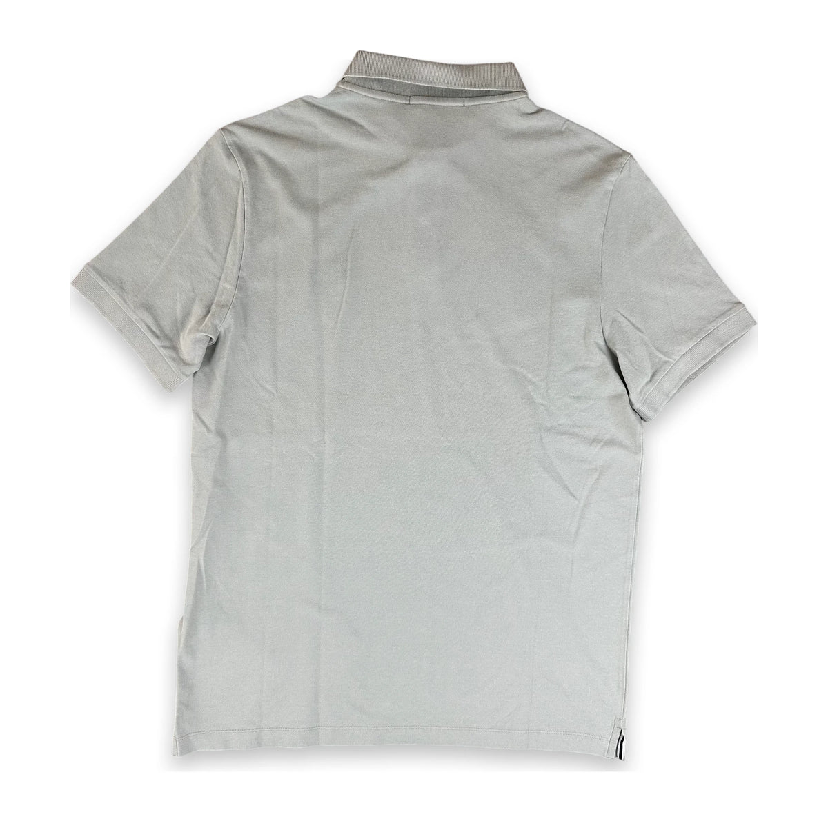 A light gray short-sleeve polo shirt shown from the back, laid flat against a white background.