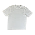 A white short-sleeve crewneck t-shirt with 'CP COMPANY' printed in black on the left chest, displayed flat against a white background.