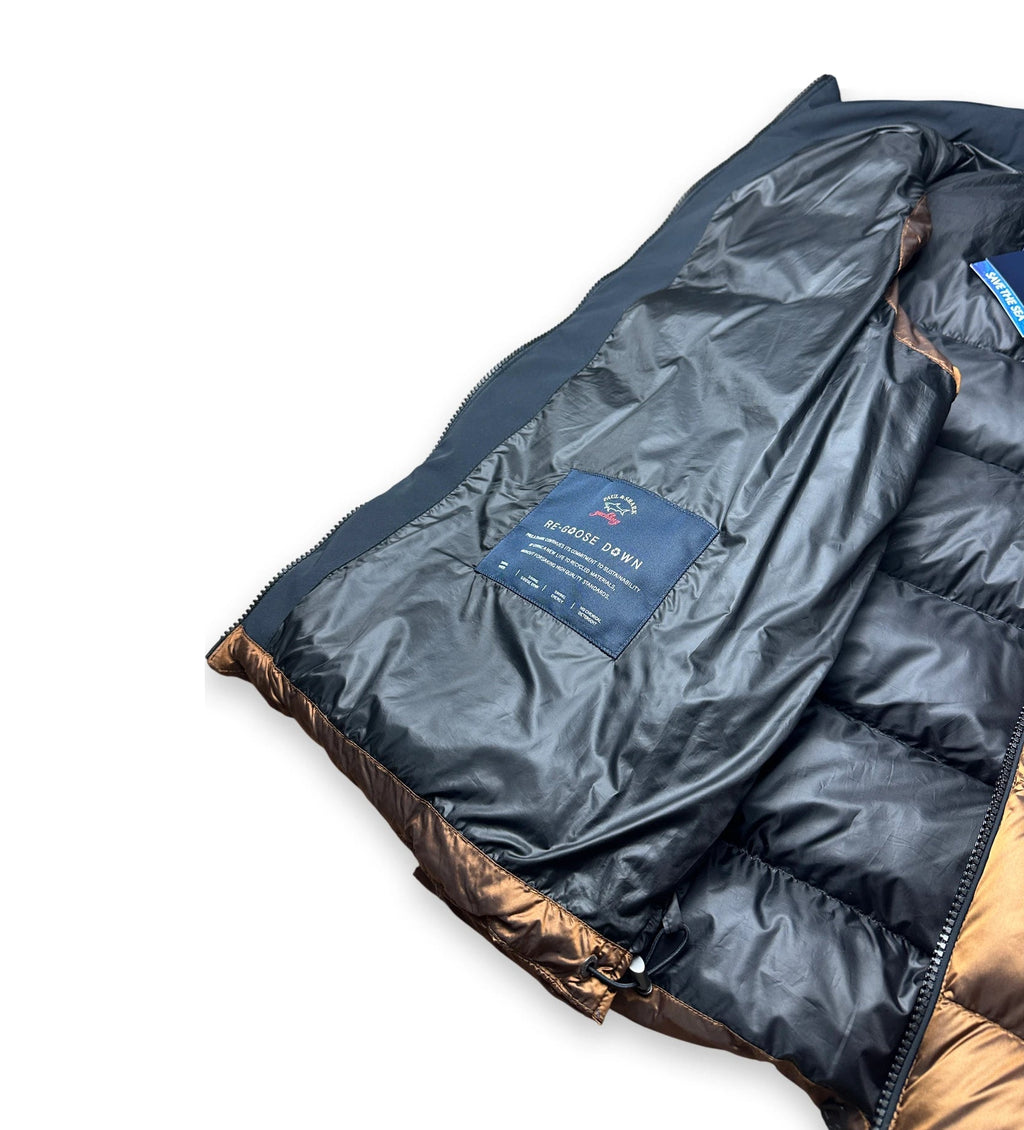 Gilet folded open showing it's label named 'Re-goose Down'