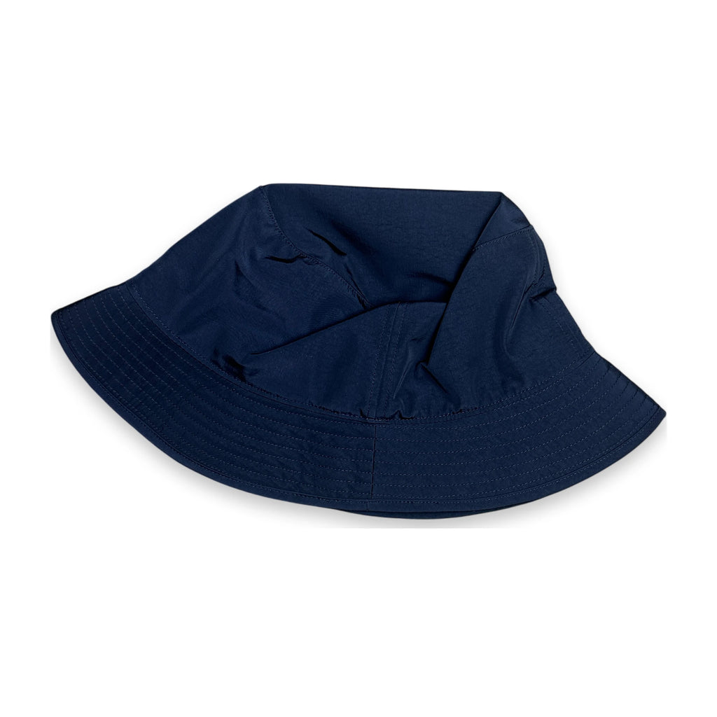 A dark navy blue bucket hat shown from a top-down angle on a clean white background.